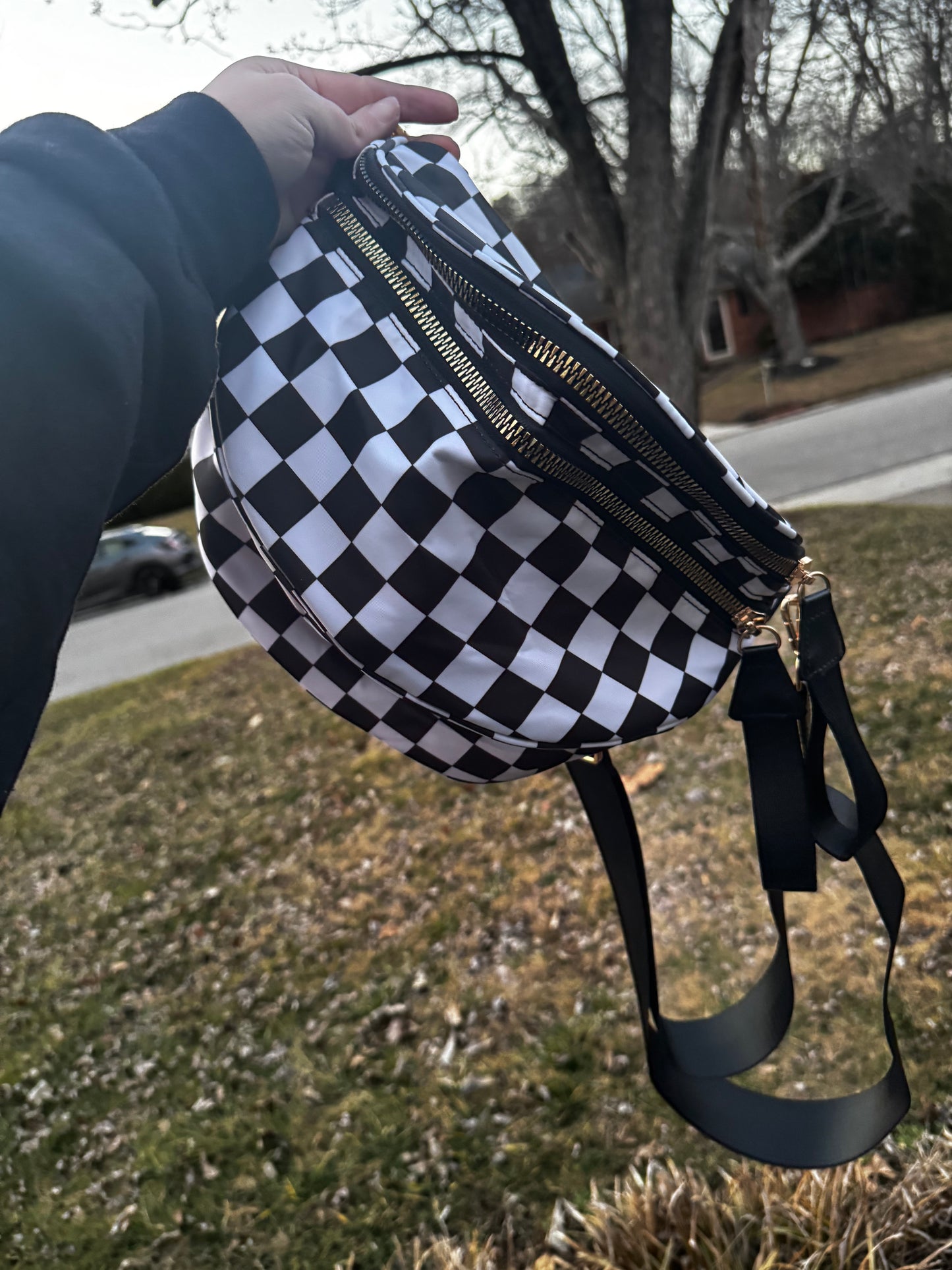 Black and white bum bag