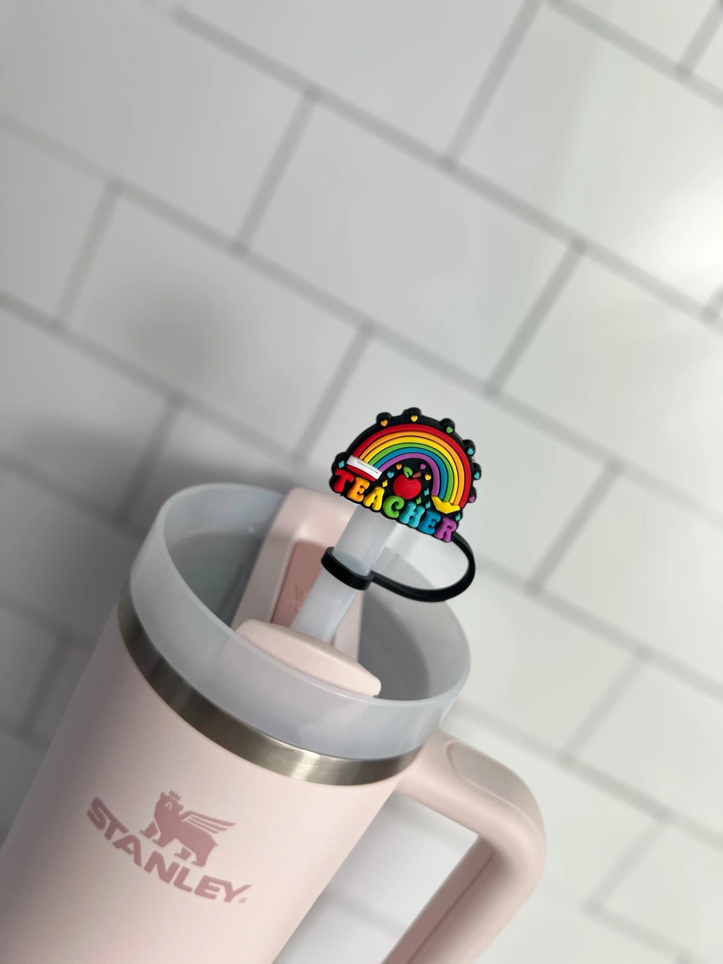 10mm Straw Topper- Teacher rainbow