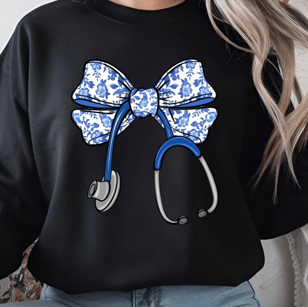 Blue nurse coquette bow