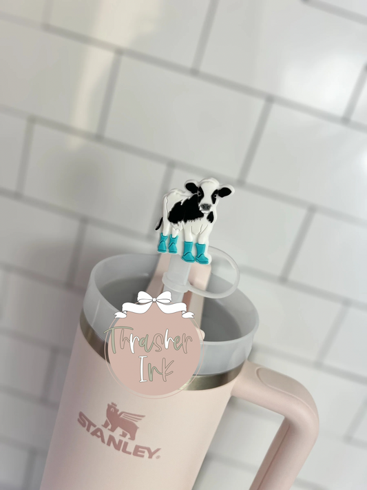 10mm Straw Topper- Cow in rainboots