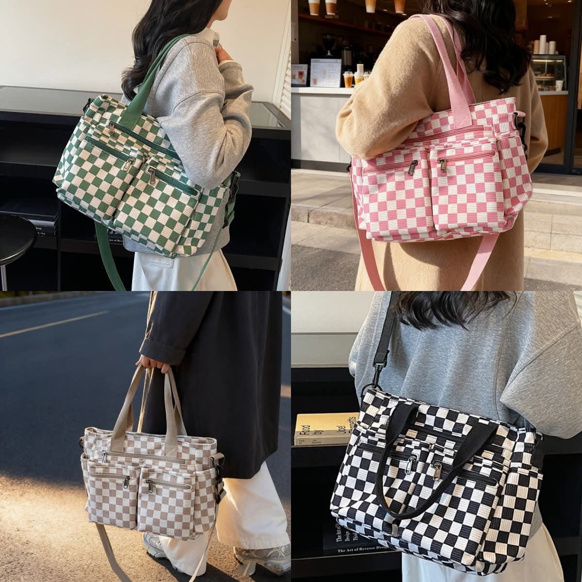 Black Corduroy checkered tote bag