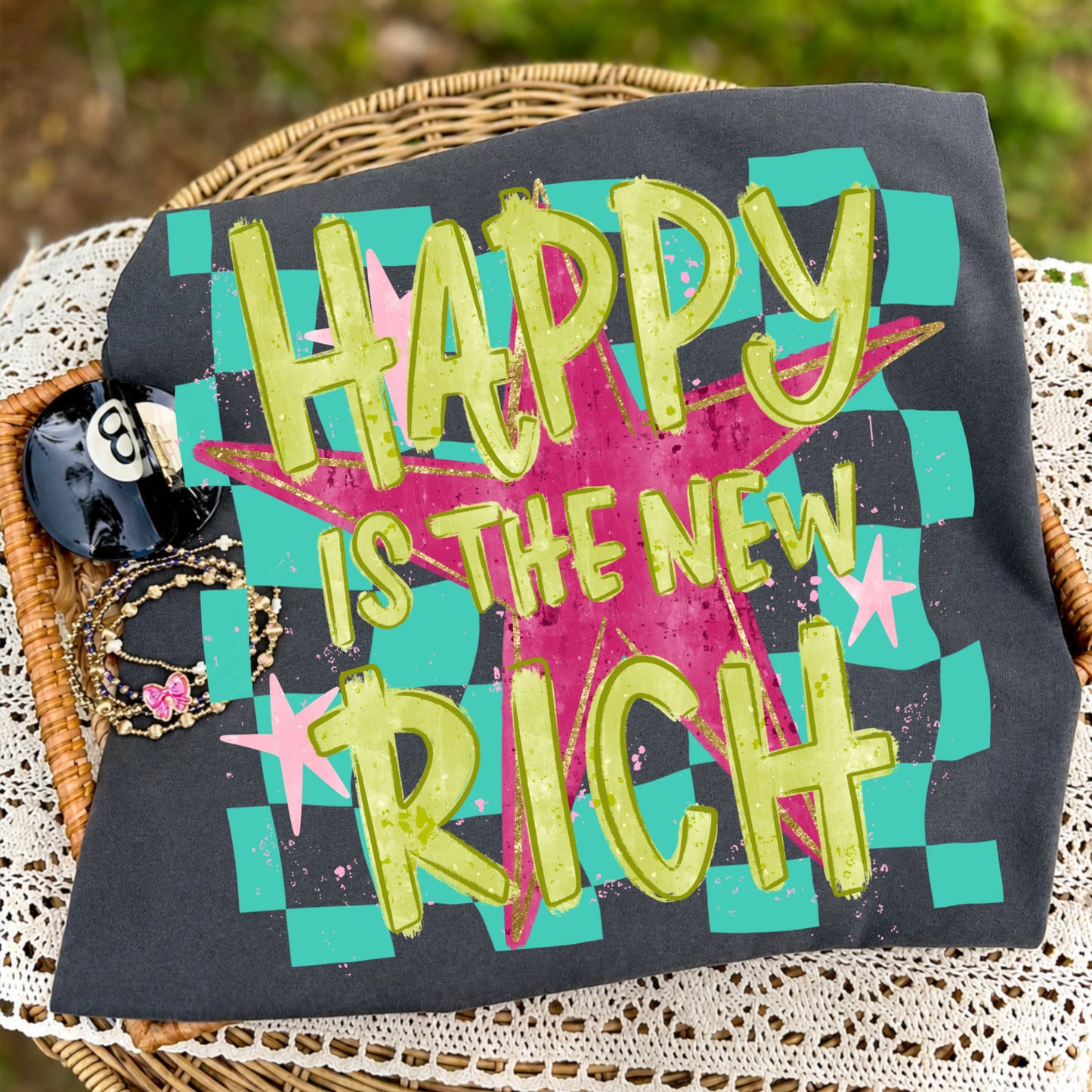 Happy is the new rich (comfort color mock)