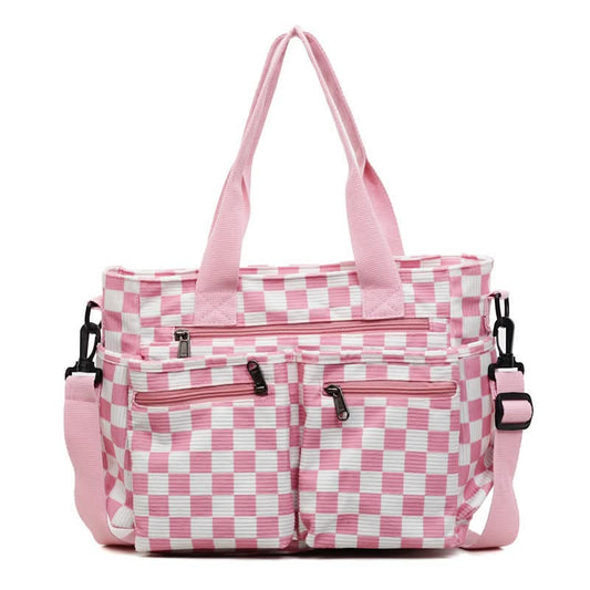 Pink Corduroy checkered tote bag