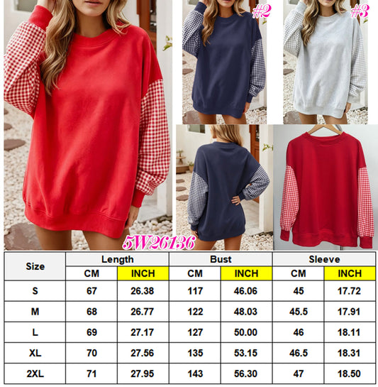 Women's Gingham Checks Sleeve Pullover