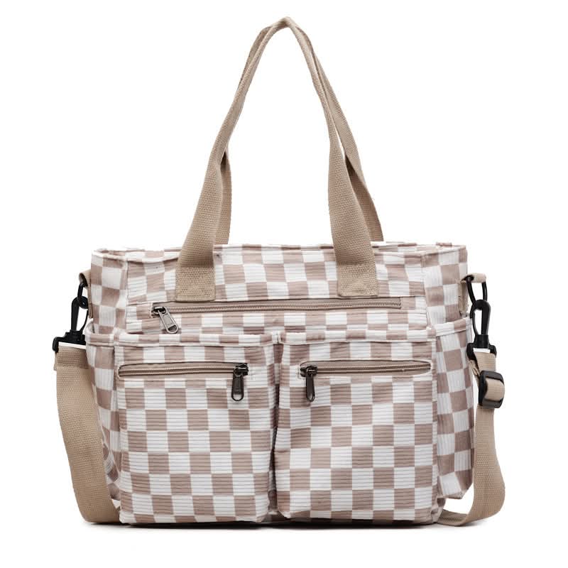 Tan Corduroy checkered tote bag