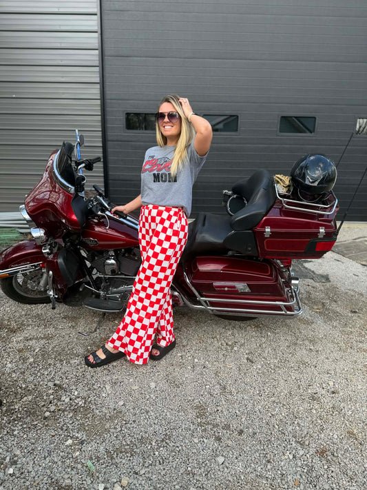 Red and white checkered pants