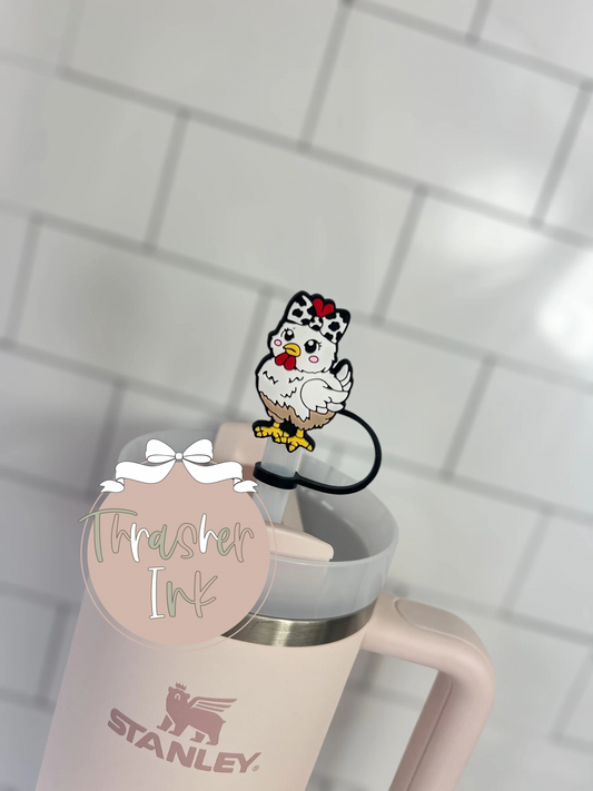 10mm Straw Topper- Chicken with cow bow