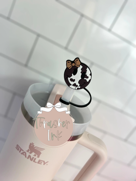 10mm Straw Topper- Cow bow happy face