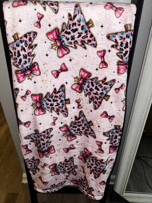 PINK CHRISTMAS BOW BLANKET 60x80
