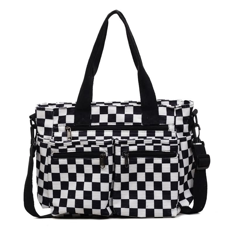 Black Corduroy checkered tote bag
