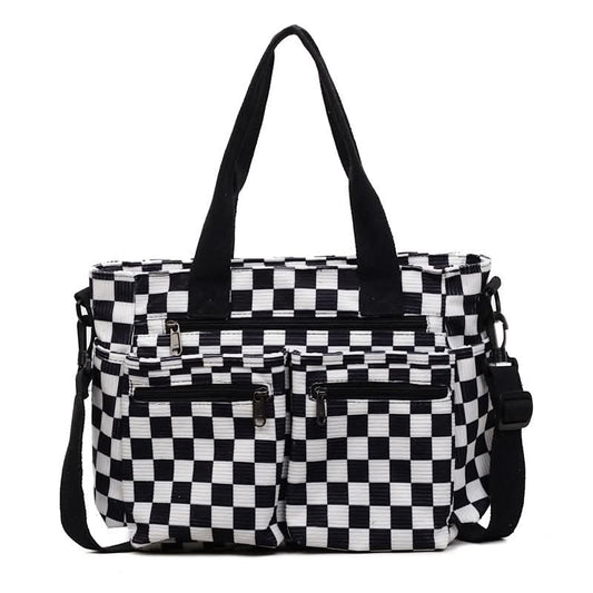 Black Corduroy checkered tote bag