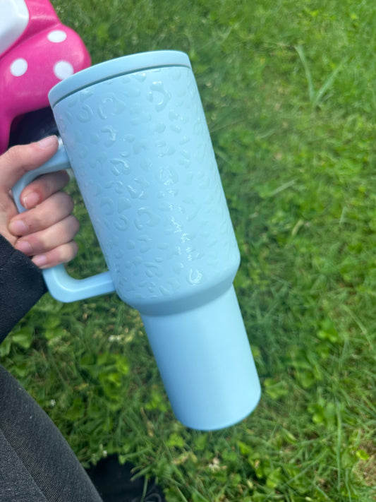 Light blue 40oz tumbler with straw