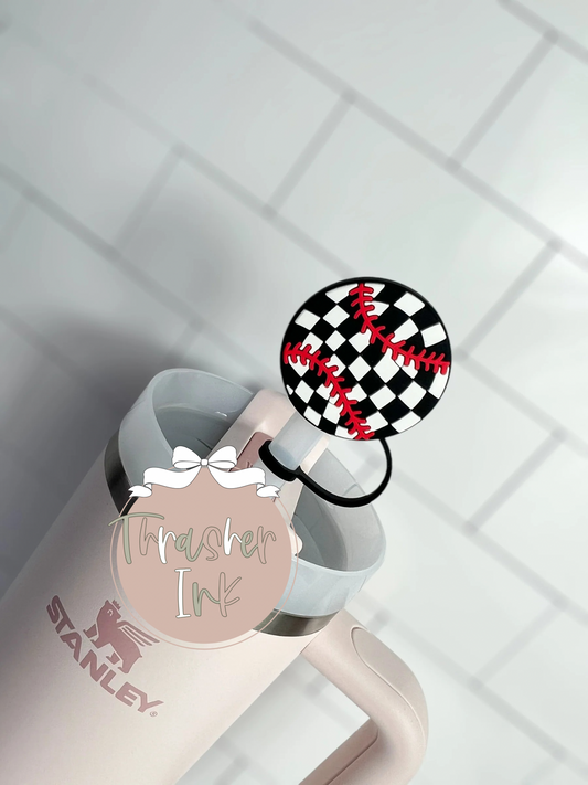 10mm Straw Topper- Checkered baseball