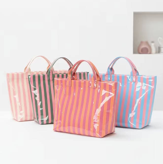 PVC striped tote bag