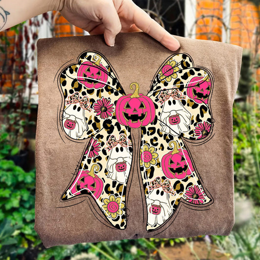 Pumpkin ghost bow (comfort color expresso)