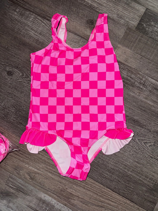 Pink check swimsuit