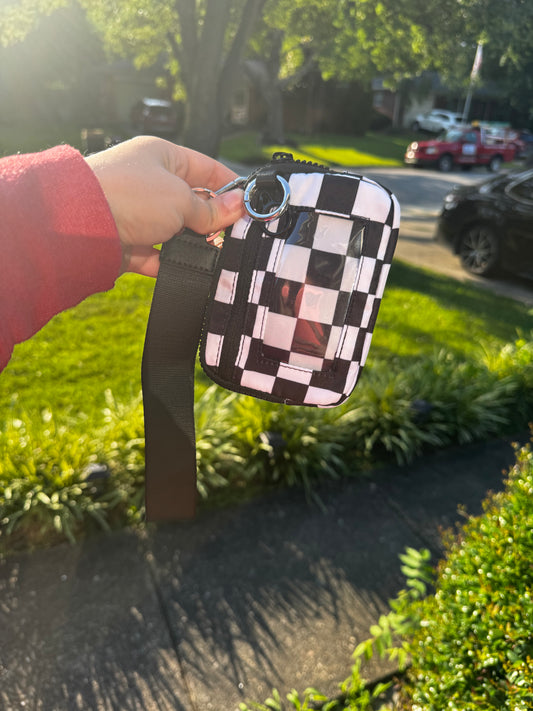 Black check wristlet wallet