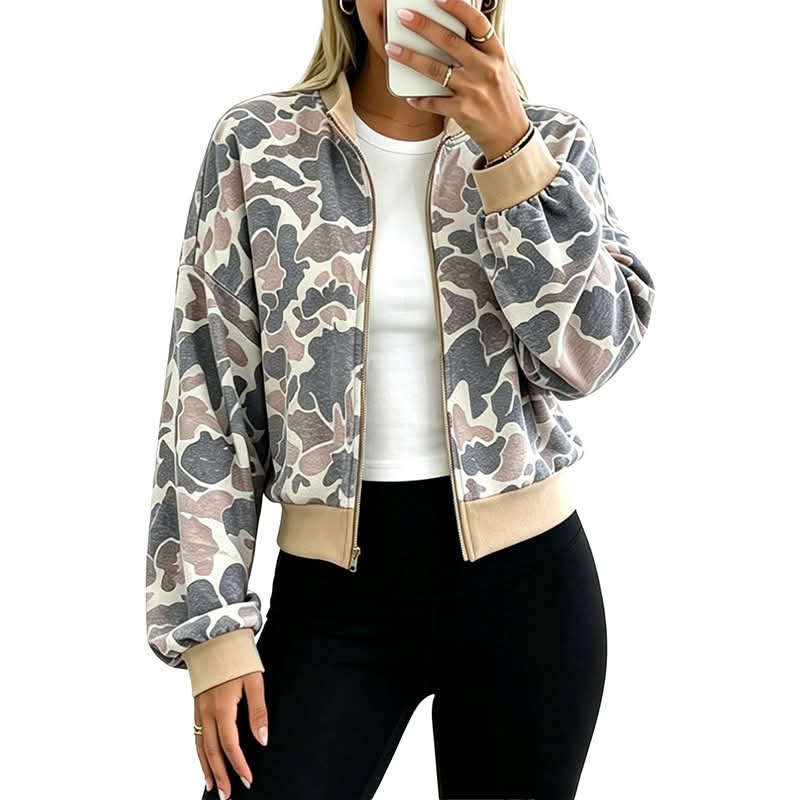 Camo cropped zip up jacket